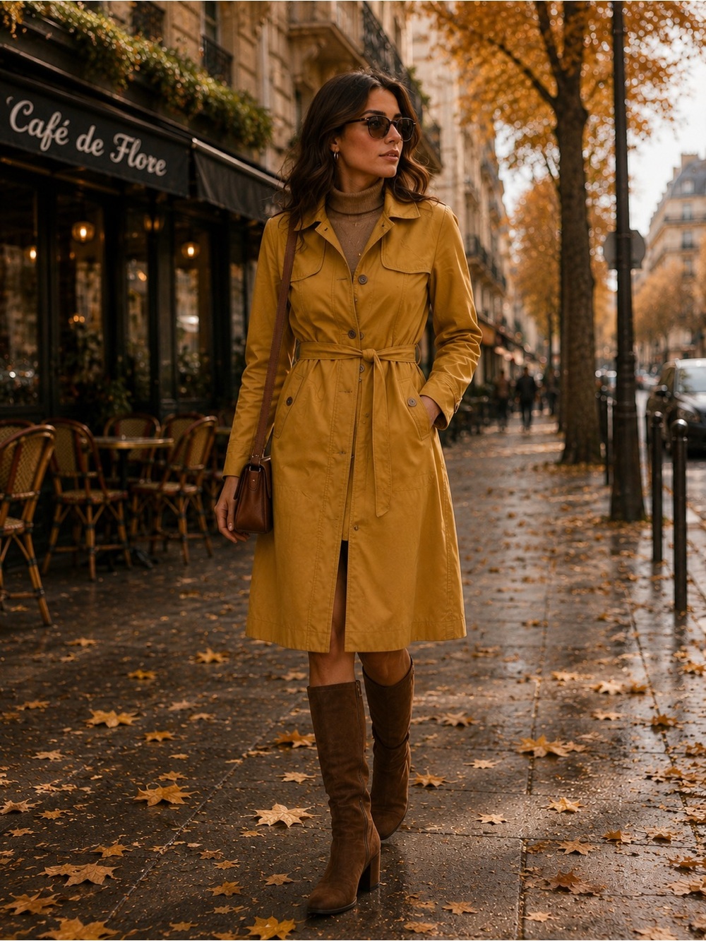 Classic Mustard Trench Coat with Waist Tie - Women